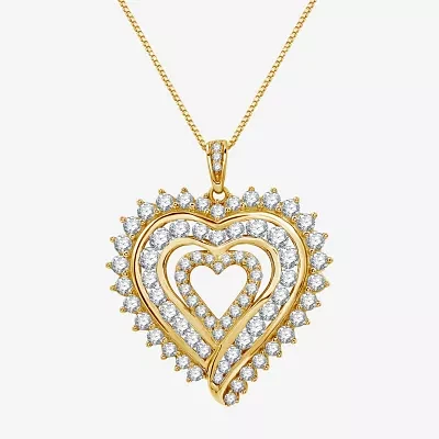 Womens 2 CT. T.W. Lab Grown White Diamond 14K Gold Over Silver Sterling Silver Heart Pendant Necklace
