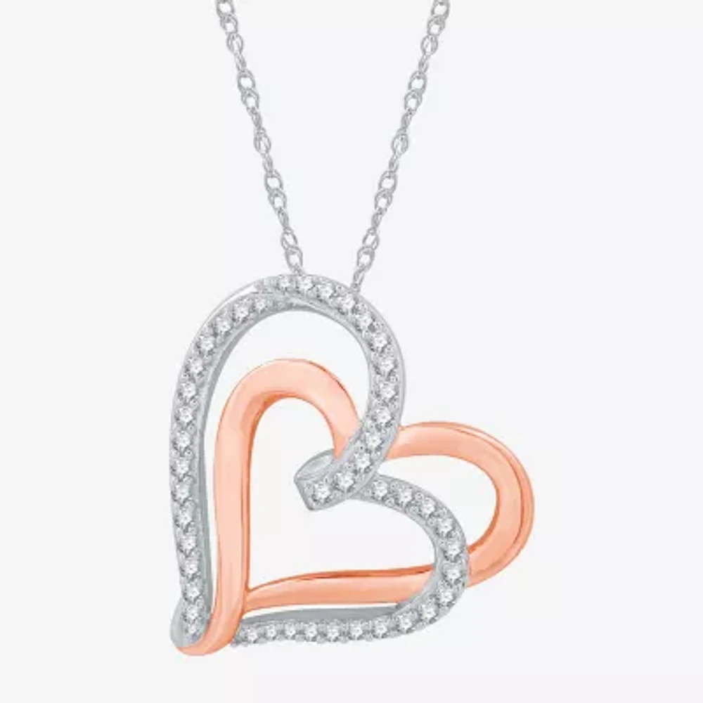 Womens 1 1/ CT. T.W. Lab Grown White Diamond 14K Rose Gold Over Silver Sterling Silver Heart Pendant Necklace
