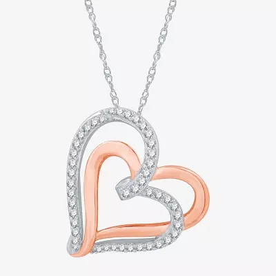 Womens 1 1/ CT. T.W. Lab Grown White Diamond 14K Rose Gold Over Silver Sterling Silver Heart Pendant Necklace