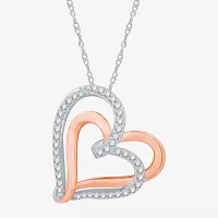 Womens 1/4 CT. T.W. Lab Grown White Diamond 14K Rose Gold Over Silver Sterling Silver Heart Pendant Necklace