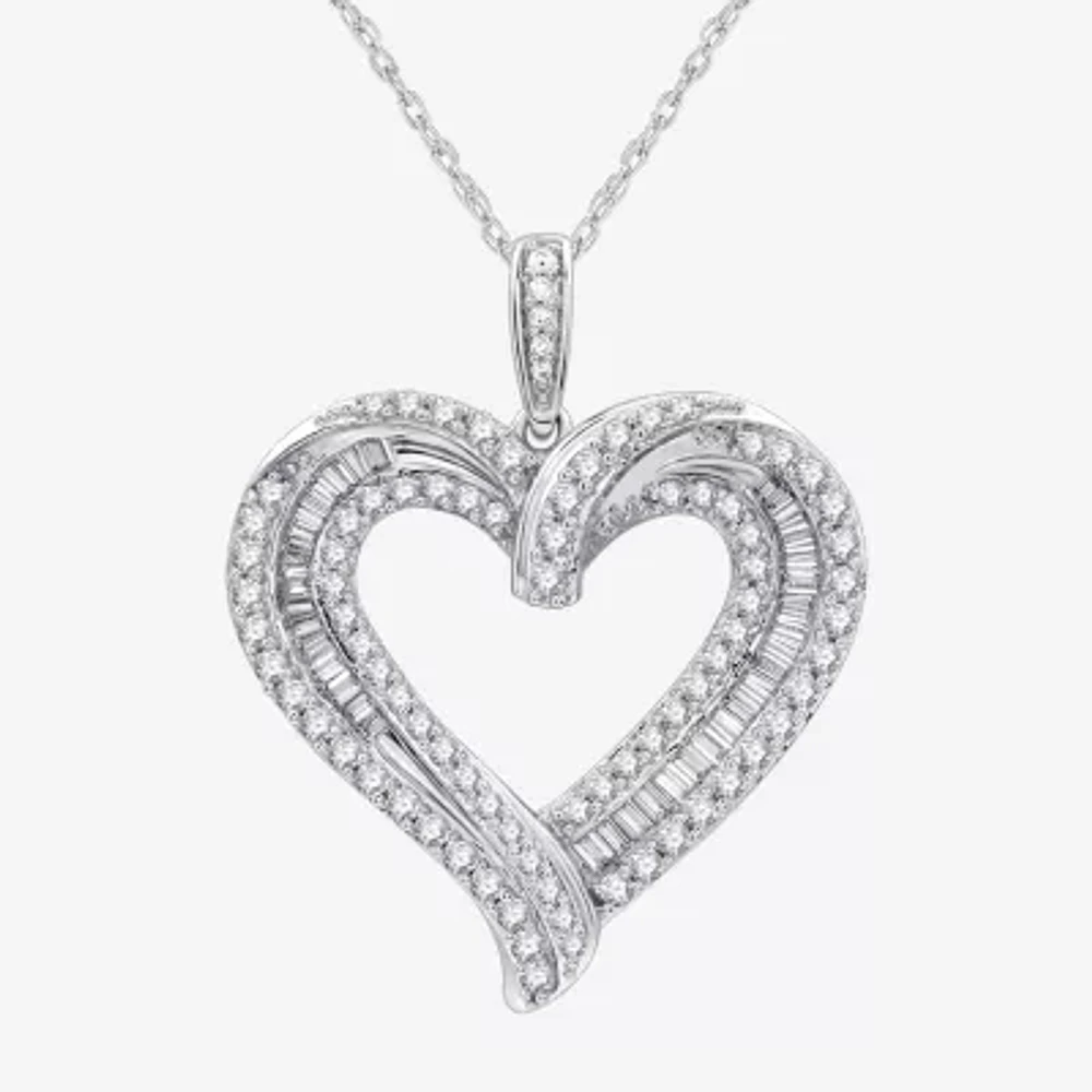 Womens 1 1/2 CT. T.W. Lab Grown White Diamond Sterling Silver Heart Pendant Necklace