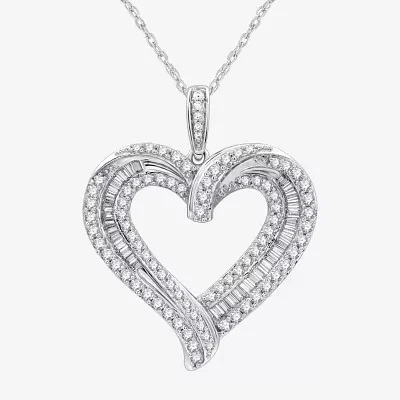 Womens 1 1/2 CT. T.W. Lab Grown White Diamond Sterling Silver Heart Pendant Necklace