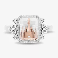 Enchanted Disney Fine Jewelry Womens 1/6 CT. T.W. Natural White Diamond 14K Rose Gold Over Silver Sterling Square Princess Cocktail Ring