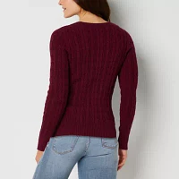 St. John's Bay Womens Crew Neck Long Sleeve Cable Knit Pullover Sweater