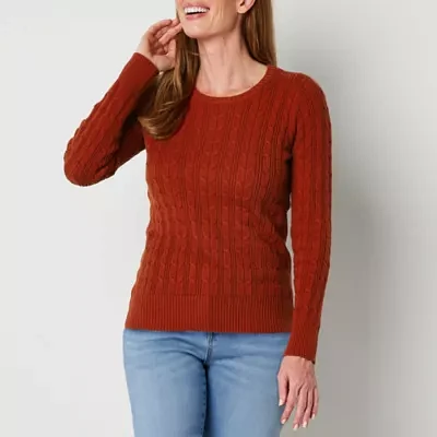 St. John's Bay Womens Crew Neck Long Sleeve Cable Knit Pullover Sweater