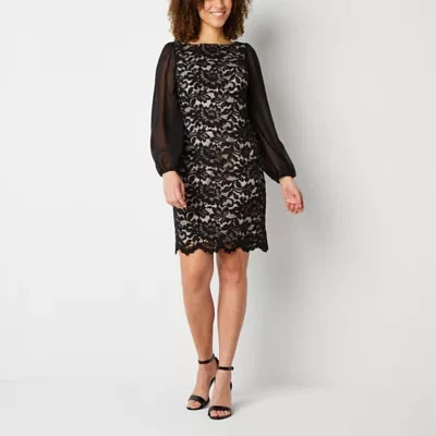 Jessica Howard Long Sheer Sleeve Lace Sheath Dress
