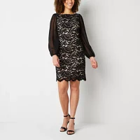 Jessica Howard Long Sheer Sleeve Lace Sheath Dress