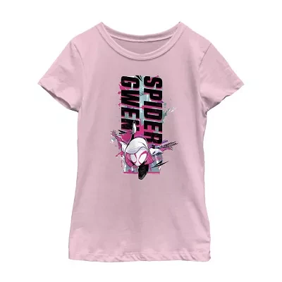 Disney Collection Little & Big Girls Crew Neck Short Sleeve Marvel Spiderman Graphic T-Shirt