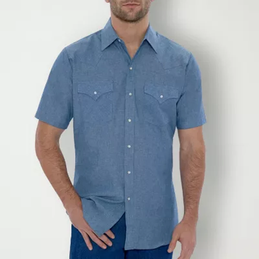 Ely Cattleman Chambray Mens Classic Fit Short Sleeve Button-Down Shirt