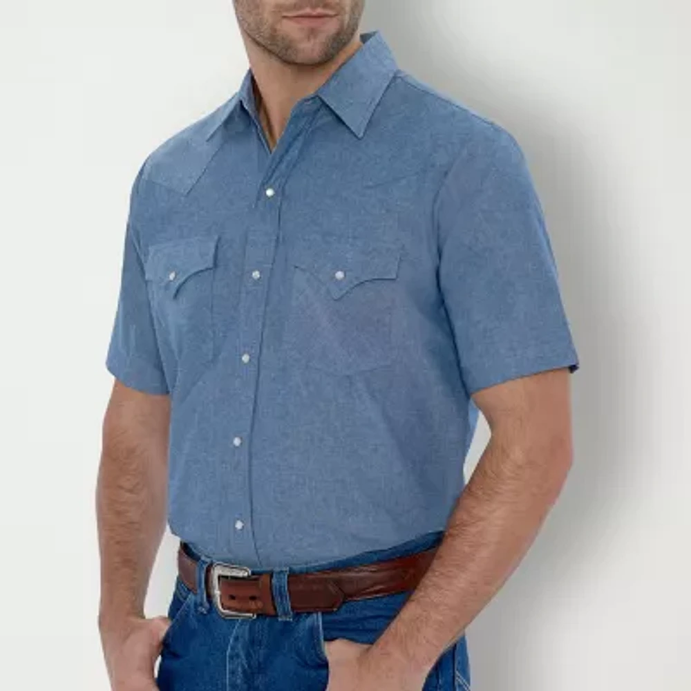 Ely Cattleman Chambray Mens Classic Fit Short Sleeve Button-Down Shirt