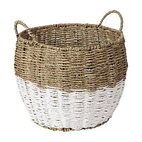 Honey-Can-Do Medium Natural And White Seagrass Round Storage Round Basket