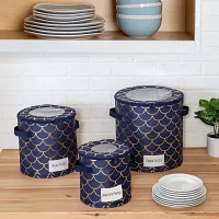 Honey-Can-Do Navy And Gold Round Dinnerware Storage Cube