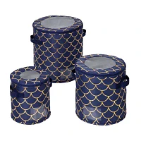 Honey-Can-Do Navy And Gold Round Dinnerware Storage Cube