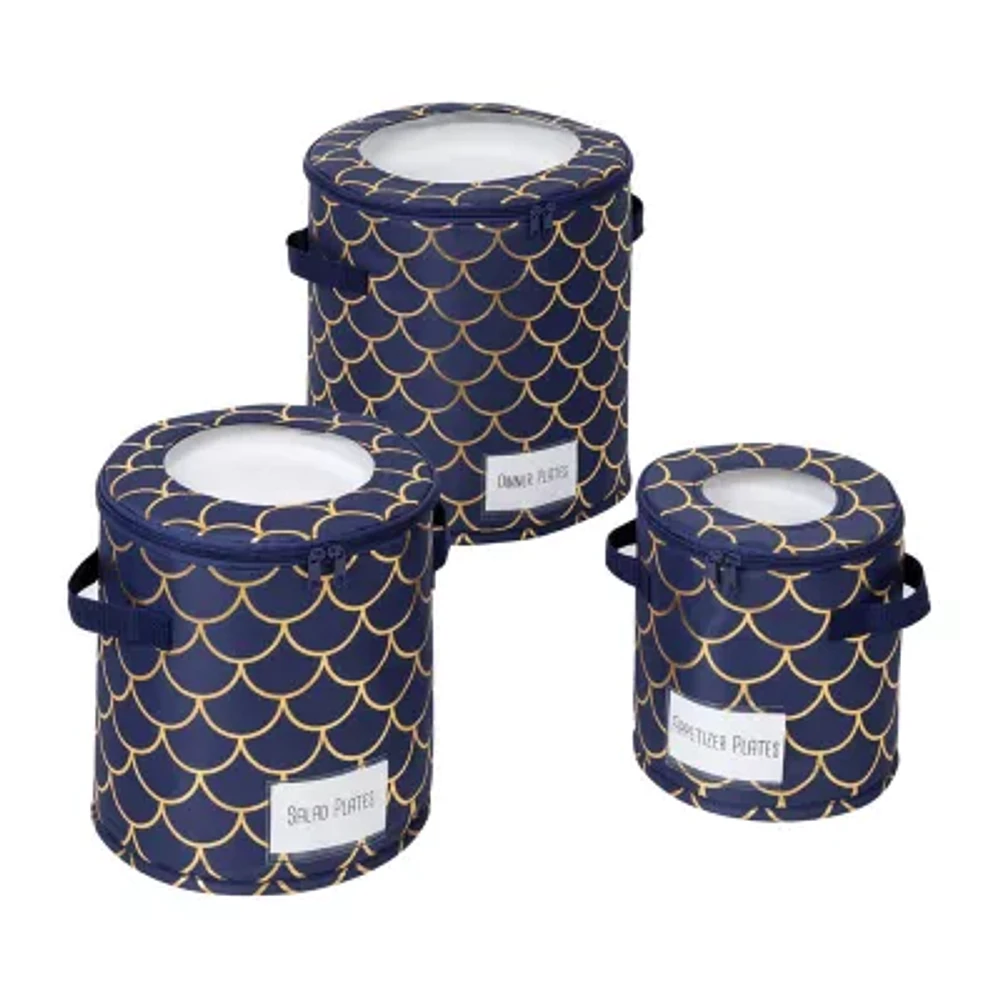 Honey-Can-Do Navy And Gold Round Dinnerware Storage Cube