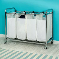 Honey-Can-Do White And Chrome 4-Bag Rolling Laundry Sorter