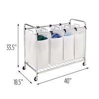 Honey-Can-Do White And Chrome 4-Bag Rolling Laundry Sorter