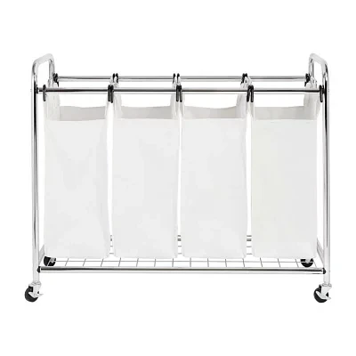 Honey-Can-Do White And Chrome 4-Bag Rolling Laundry Sorter