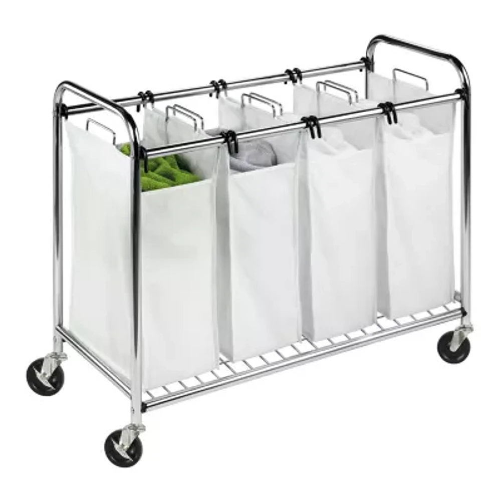 Honey-Can-Do White And Chrome 4-Bag Rolling Laundry Sorter