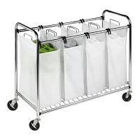 Honey-Can-Do White And Chrome 4-Bag Rolling Laundry Sorter