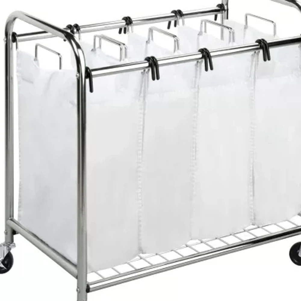 Honey-Can-Do White And Chrome 4-Bag Rolling Laundry Sorter