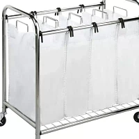 Honey-Can-Do White And Chrome 4-Bag Rolling Laundry Sorter