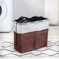 Honey-Can-Do Brown And Taupe Laundry Polyester Folding 2-Compartment Hamper