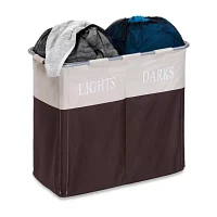 Honey-Can-Do Brown And Taupe Laundry Polyester Folding 2-Compartment Hamper