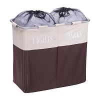 Honey-Can-Do Brown And Taupe Laundry Polyester Folding 2-Compartment Hamper