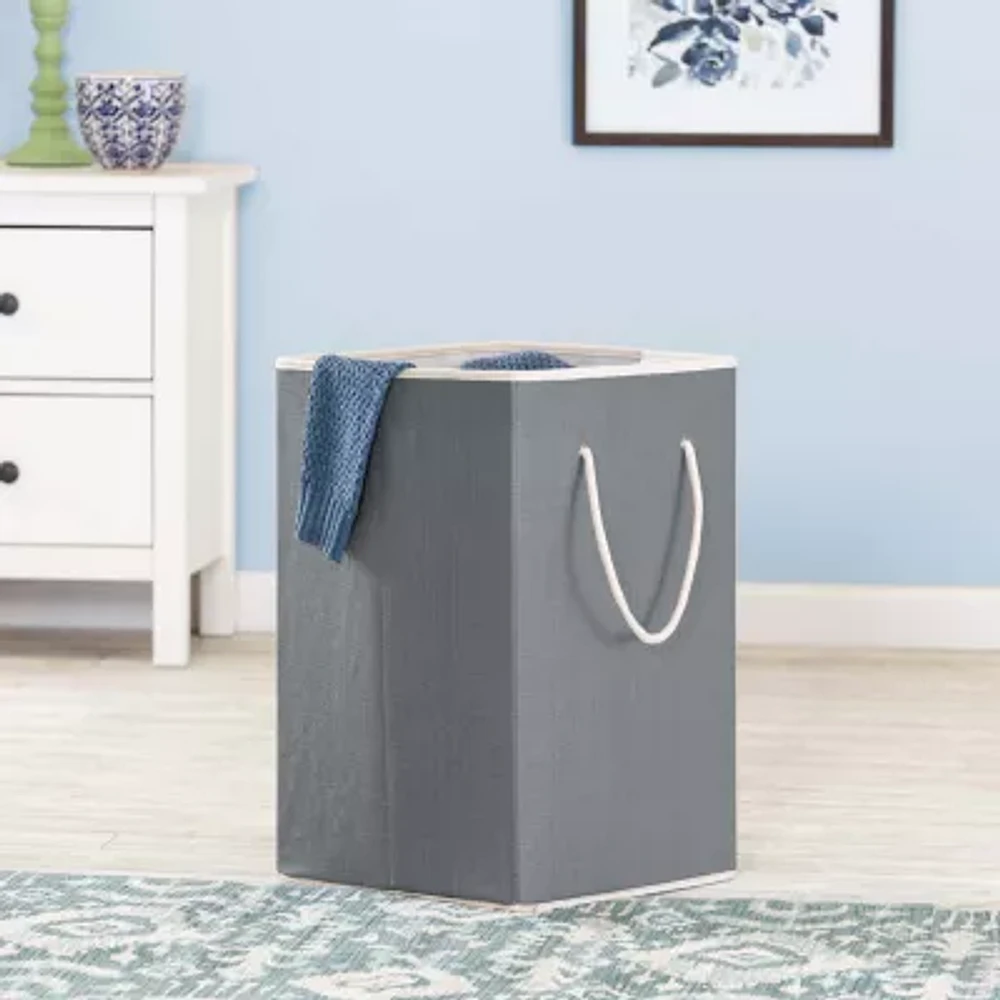 Honey-Can-Do Gray Resin Square Laundry Plastic Folding Single Compartment Hamper