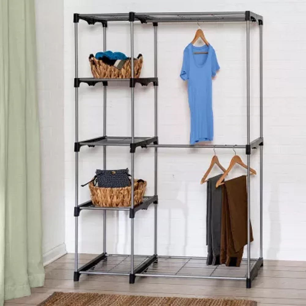 Honey-Can-Do Silver And Black With Double Bar And 5-Shelf Portable Closet