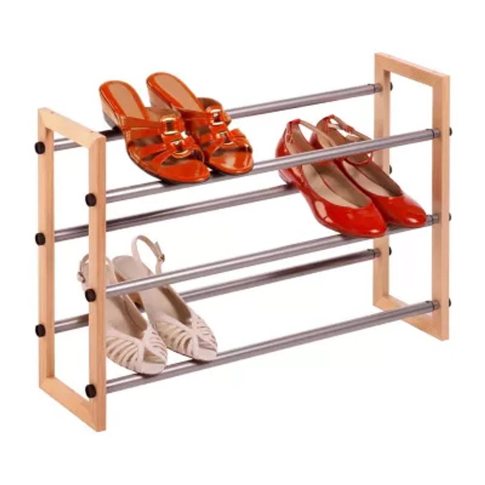 Honey-Can-Do Natural And Chrome 3-Tier Expandable 3-Shelf Shoe Rack