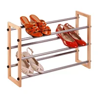 Honey-Can-Do Natural And Chrome 3-Tier Expandable 3-Shelf Shoe Rack