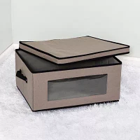 Honey-Can-Do Gray Fabric With Lid Clear-View Window And Removable Dividers Folding Storage Box