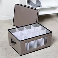 Honey-Can-Do Gray Fabric With Lid Clear-View Window And Removable Dividers Folding Storage Box