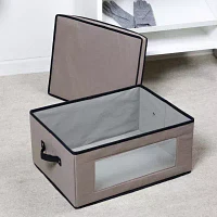 Honey-Can-Do Gray Fabric With Lid Clear-View Window And Removable Dividers Folding Storage Box