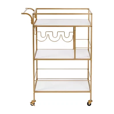 Honey-Can-Do Gold And White 3-Tier Rolling Bar Shelf Cart