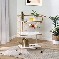 Honey-Can-Do Gold And White 3-Tier Rolling Bar Shelf Cart