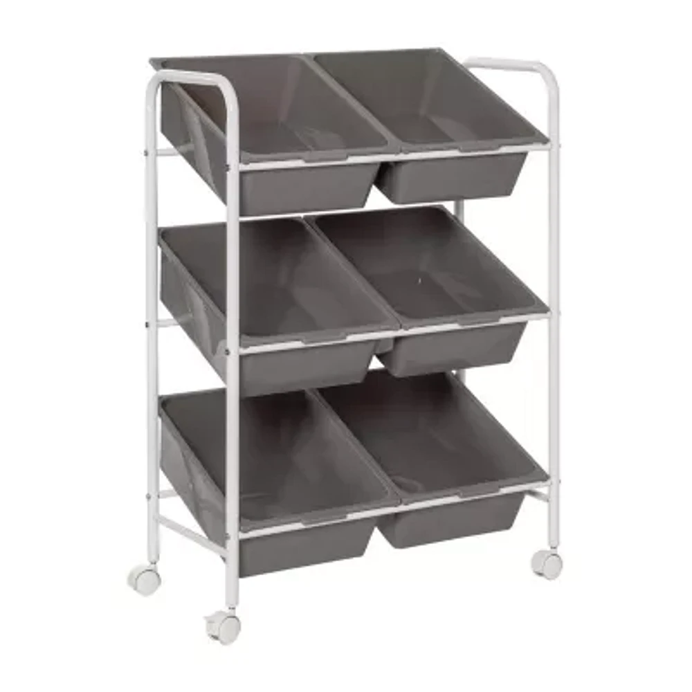 Honey-Can-Do Gray And White 6-Bin Rolling Shelf Cart