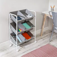 Honey-Can-Do Gray And White 6-Bin Rolling Shelf Cart