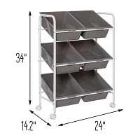 Honey-Can-Do Gray And White 6-Bin Rolling Shelf Cart