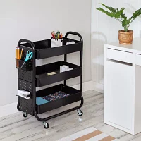 Honey-Can-Do Black Craft With Wheels Pegboard Shelf  And  Metal Basket Shelf Cart