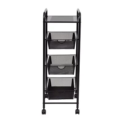 Honey-Can-Do Black Metal Mesh 3-Drawer Shelf Cart