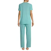 Lissome Womens V-Neck Short Sleeve 2-pc. Pant Pajama Set