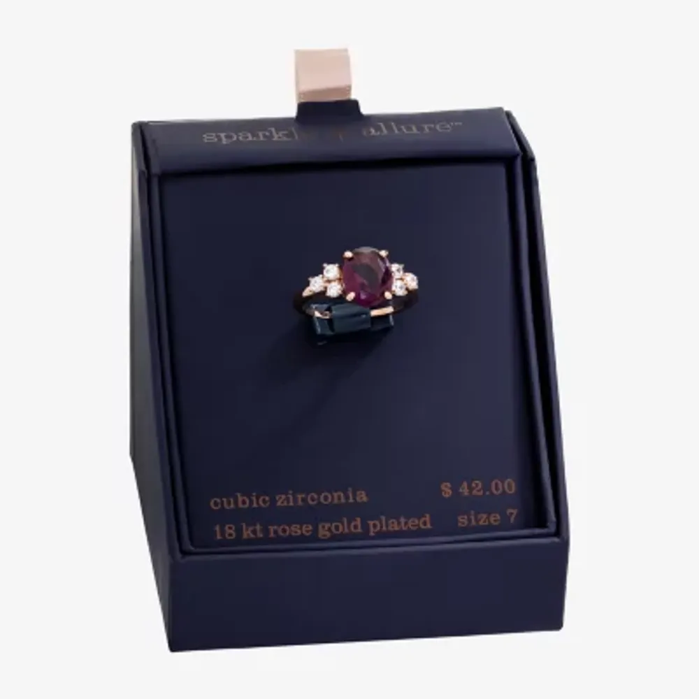 Sparkle Allure Cubic Zirconia 18K Rose Gold Over Brass Oval Cocktail Ring