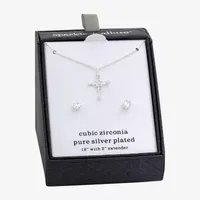 Sparkle Allure 2-pc. Cubic Zirconia Pure Silver Over Brass Cross Jewelry Set