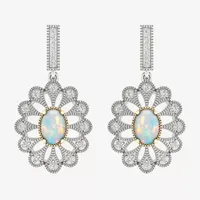 Lab Created White Opal 10K White Gold Sterling Silver Drop Earrings
