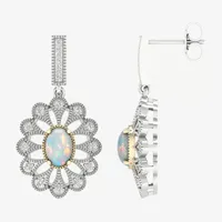 Lab Created White Opal 10K White Gold Sterling Silver Drop Earrings