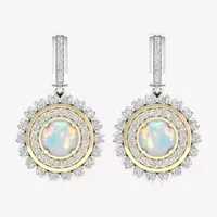 Lab Created White Opal 10K White Gold Sterling Silver Drop Earrings
