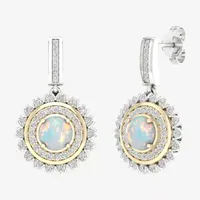 Lab Created White Opal 10K White Gold Sterling Silver Drop Earrings