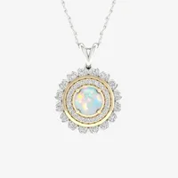 Womens Lab Created White Opal 10K White Gold Sterling Silver Pendant Necklace